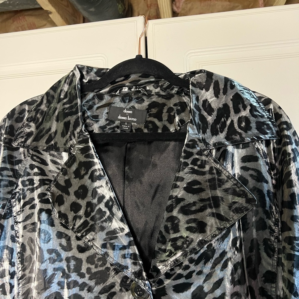Dennis Basso Y2K Leopard Satin Tie Waist Trench Jacket S - Picture 10 of 14
